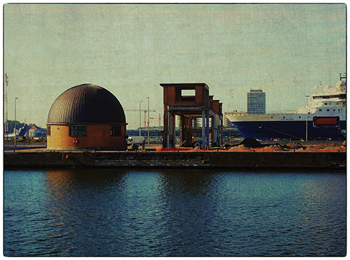 This picture belongs to the series "the coast". The port of Ostend. A ship that has docked. A small house with a round roof.